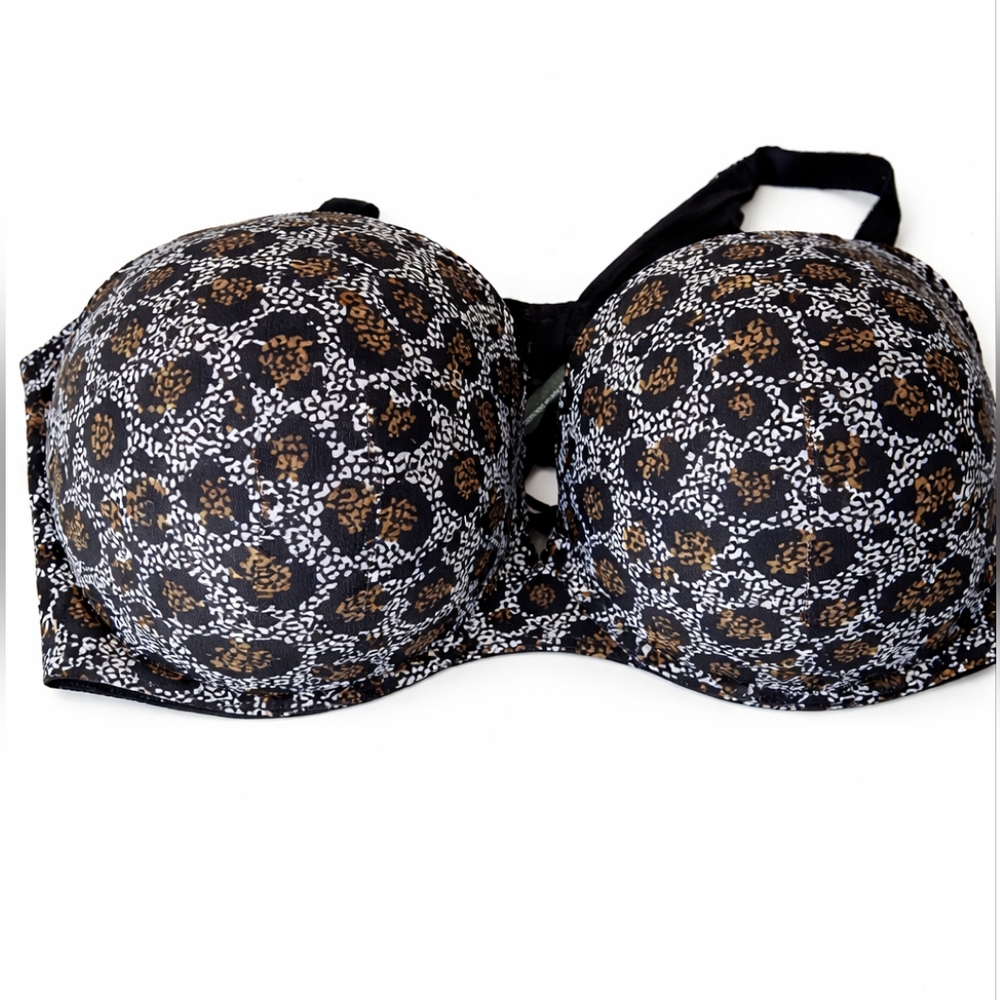 TORRID CURVE Black Leopard Print Padded Underwire PLUNGE BRA Women's Size 42 DDD
